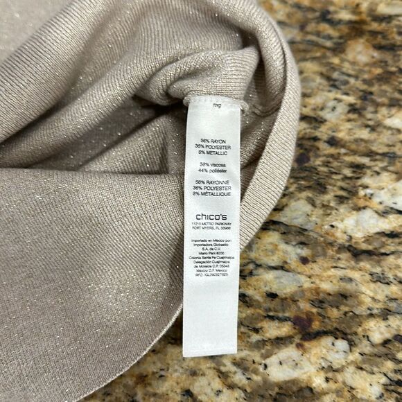 Chico’s Oatmeal Color Metallic Shimmer Turtleneck Pullover Sweater Size XL - Picture 7 of 11